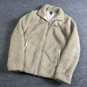 Patagonia Jacket Womens Large Tan Fleece Full Zip Sherpa Lined Outdoors Cozy